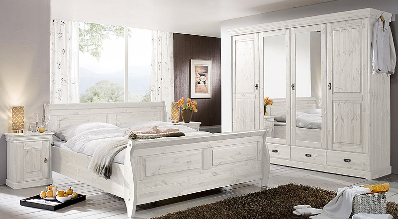 Kiefernholzmöbel Schlafzimmer weiß Landhausstil - Kiefer massiv Holz Möbel